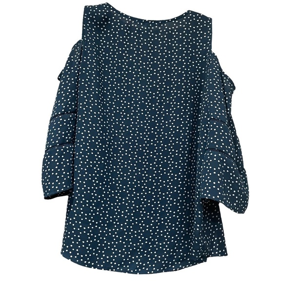 Collective Concepts Medium Dark Blue White Polka Dot Cold Shoulder Career Top R - Picture 2 of 4